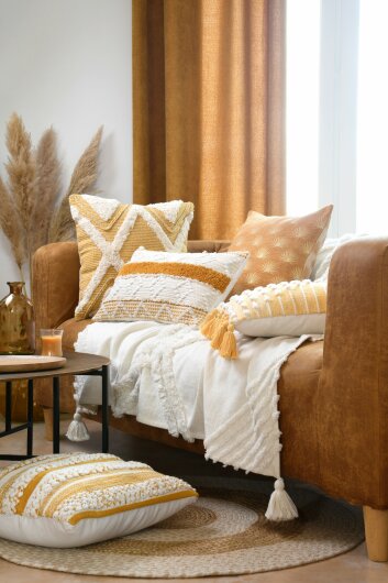 STF Dekokissen Wendekissen im Boho-Look 45x45xcm gelb, weiß