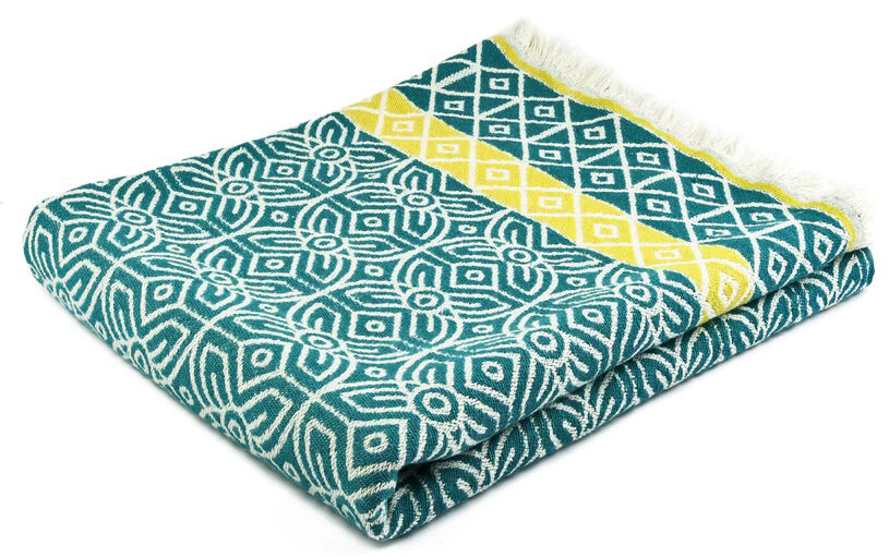 H.O.C.K. Decke Freedom 145x190cm Kreise meets Raute Teal Gelb yaz