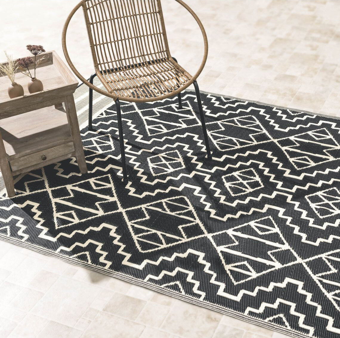 H.O.C.K. Outdoor Teppich Kilimajaro 150x240cm black beige Boho