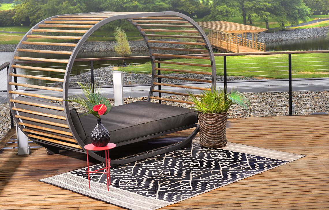 H.O.C.K. Outdoor Teppich Kilimajaro 150x240cm black beige Boho