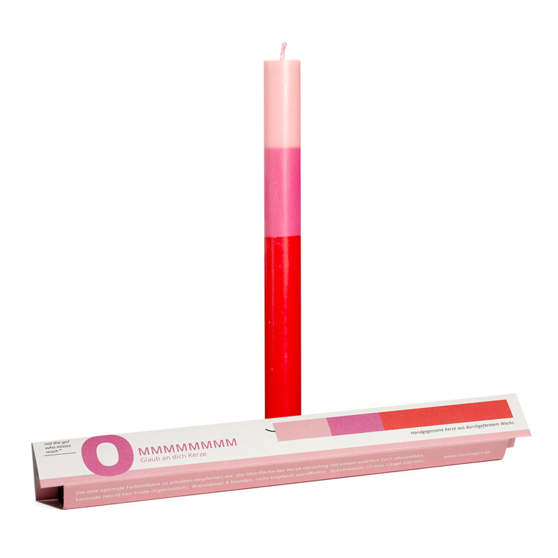 NTG Kerze schmal "Ommm / Glaube an dich" rosa, rot, pink