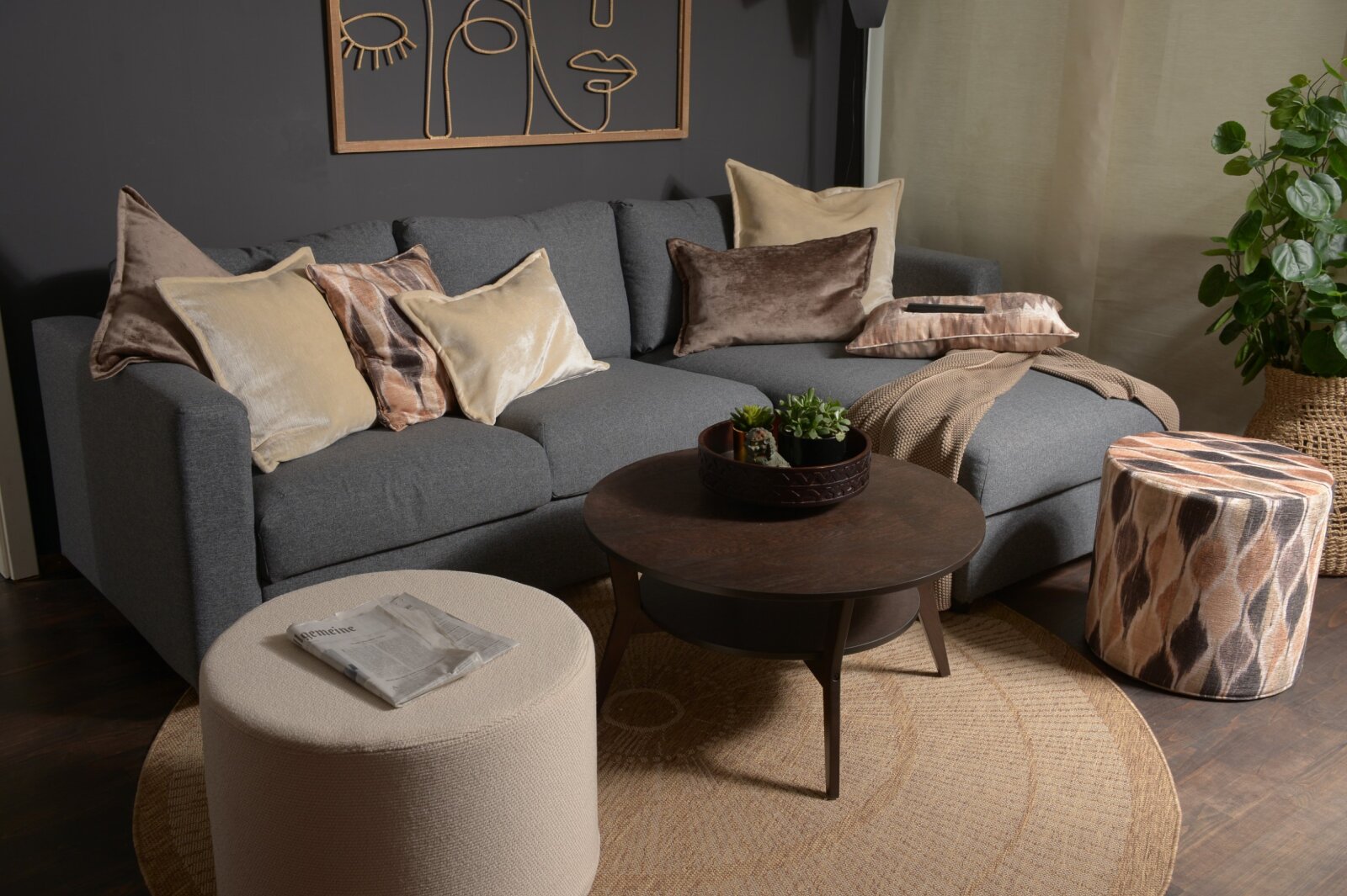 H.O.C.K. Bonanza Kissen 60x60cm mit Wulst taupe braun col. 39