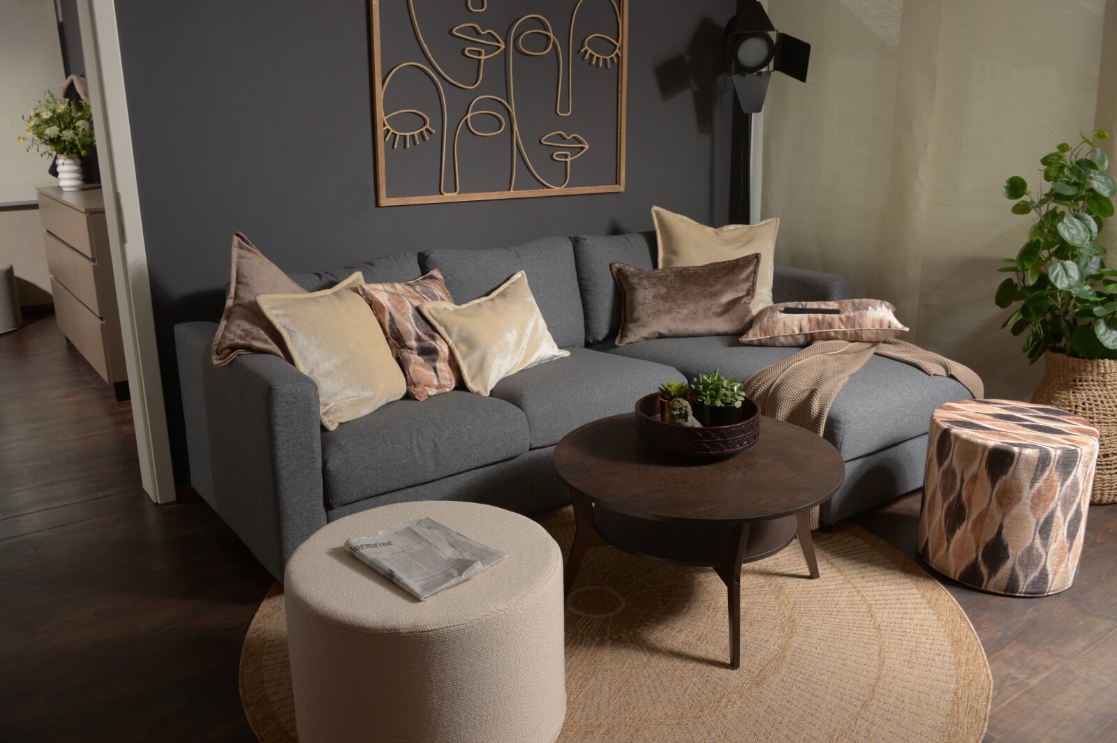 H.O.C.K. Bonanza Kissen 60x60cm mit Wulst taupe braun col. 39