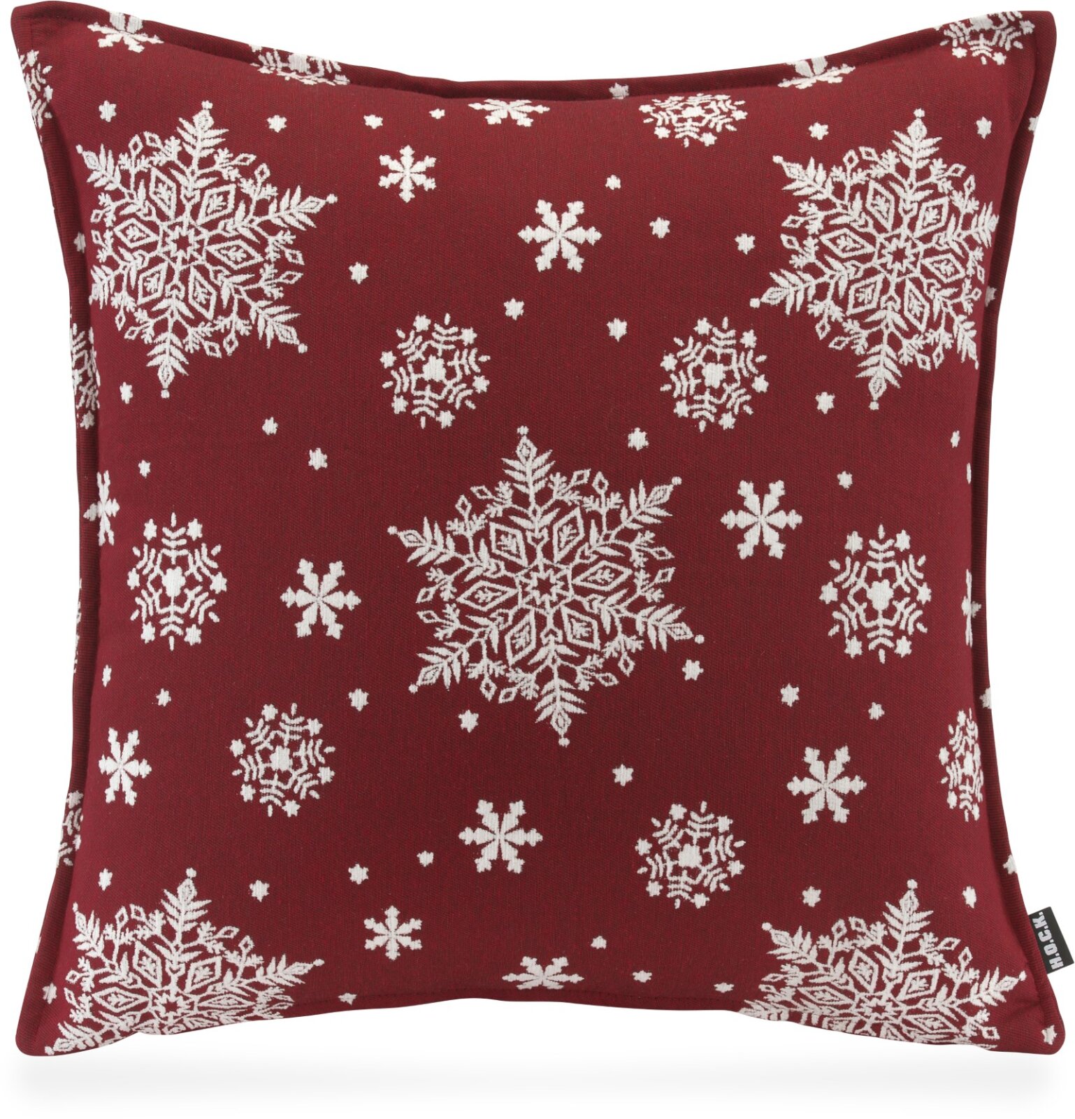 H.O.C.K. Snow Flakes Kissen mit Biese 50x50cm dunkelrot C02 Schneeflöckchen