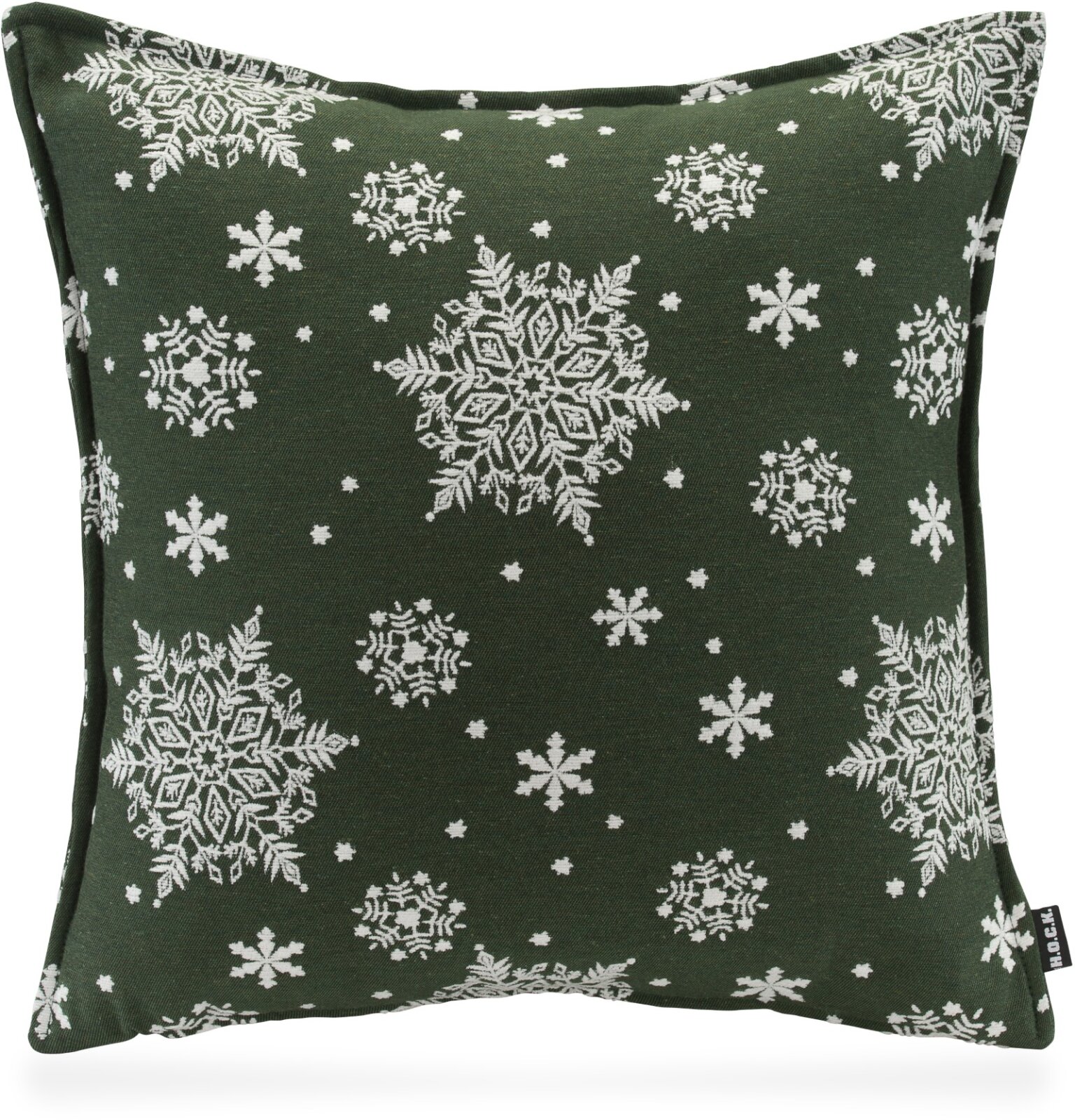 H.O.C.K. Snow Flakes Kissen mit Biese 50x50cm tannengrün C04 Schneeflöckchen
