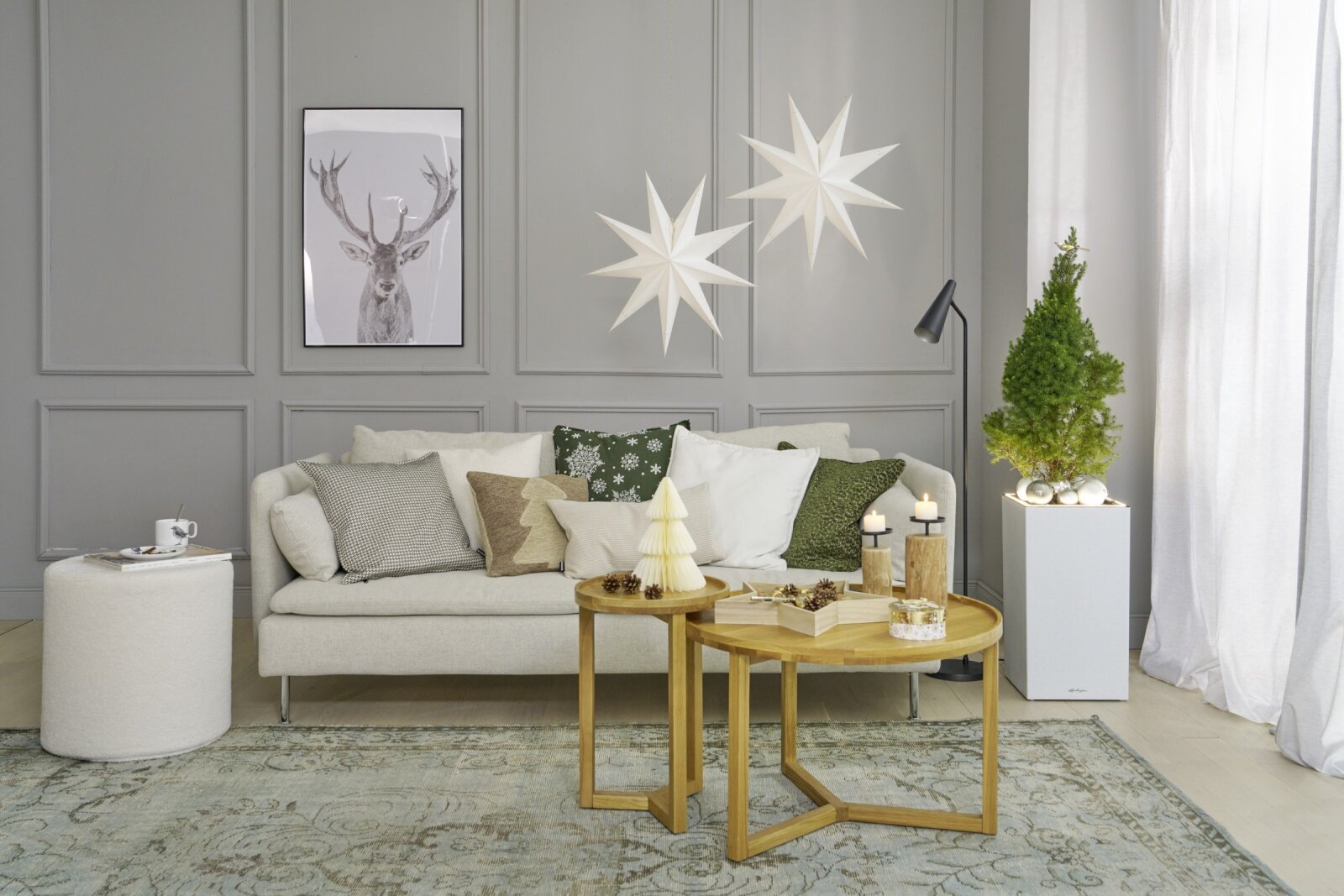 H.O.C.K. Snow Flakes Kissen mit Biese 50x50cm tannengrün C04 Schneeflöckchen