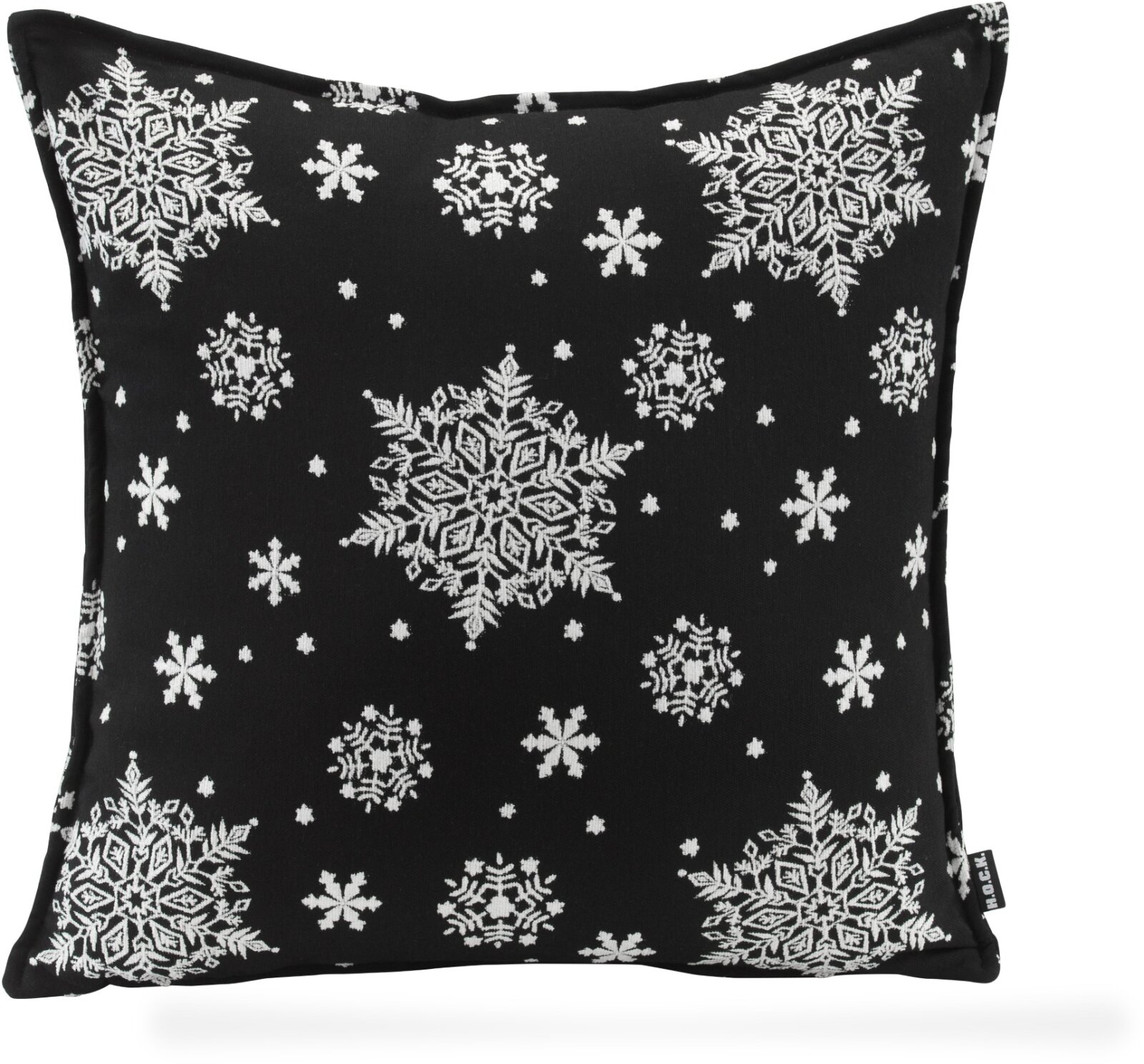 H.O.C.K. Snow Flakes Kissen mit Biese 50x50cm schwarz C06 Schneeflöckchen