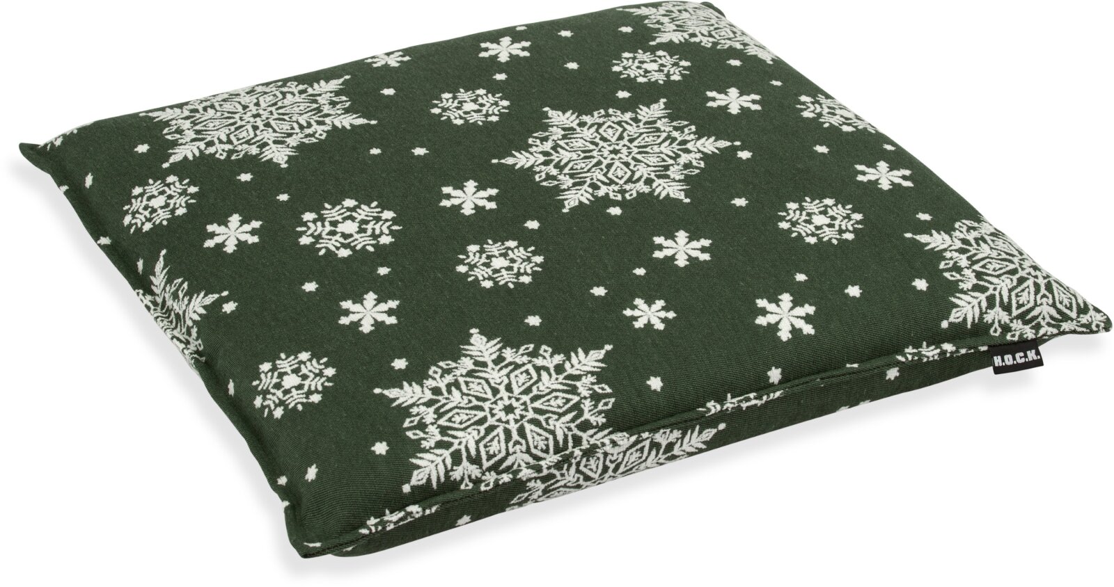 H.O.C.K. Snow Flakes Stuhlkissen mit Biese BLISS 45x45x6cm tannengrün C04 Schneeflöckchen