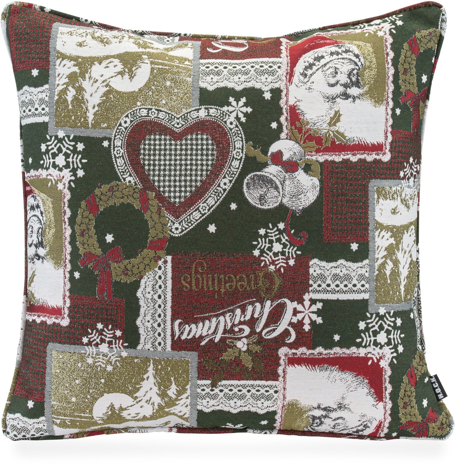 H.O.C.K. Christmas Patch Kissen mit Keder 50x50cm dunkelrot tannengrün C04