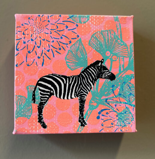 H.O.C.K. Little Icon Bild auf Leinwand 15x15x4cm rosa hellblau ZEBRA by Anna Flores
