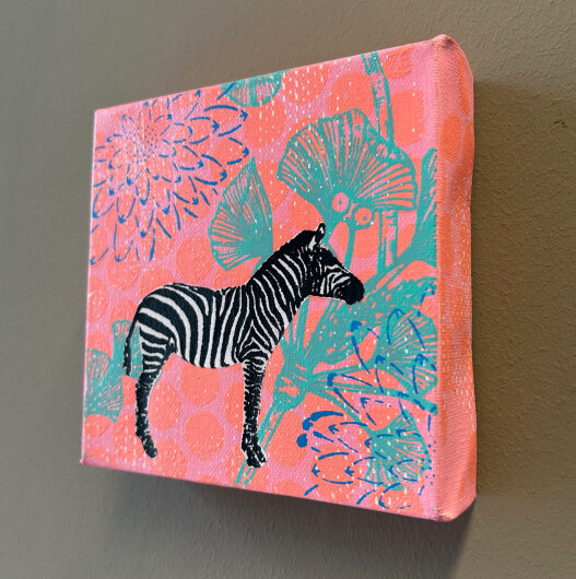 H.O.C.K. Little Icon Bild auf Leinwand 15x15x4cm rosa hellblau ZEBRA by Anna Flores