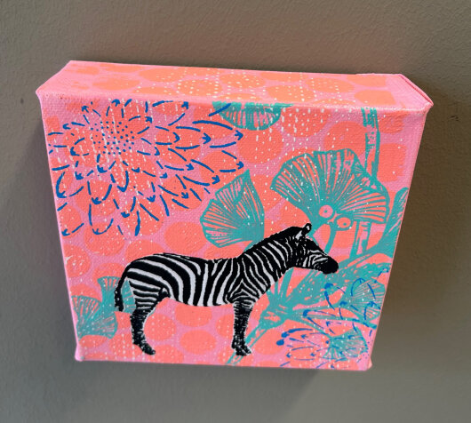 H.O.C.K. Little Icon Bild auf Leinwand 15x15x4cm rosa hellblau ZEBRA by Anna Flores