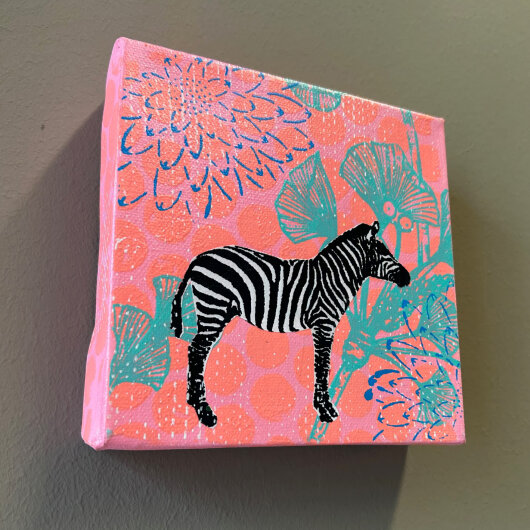 H.O.C.K. Little Icon Bild auf Leinwand 15x15x4cm rosa hellblau ZEBRA by Anna Flores