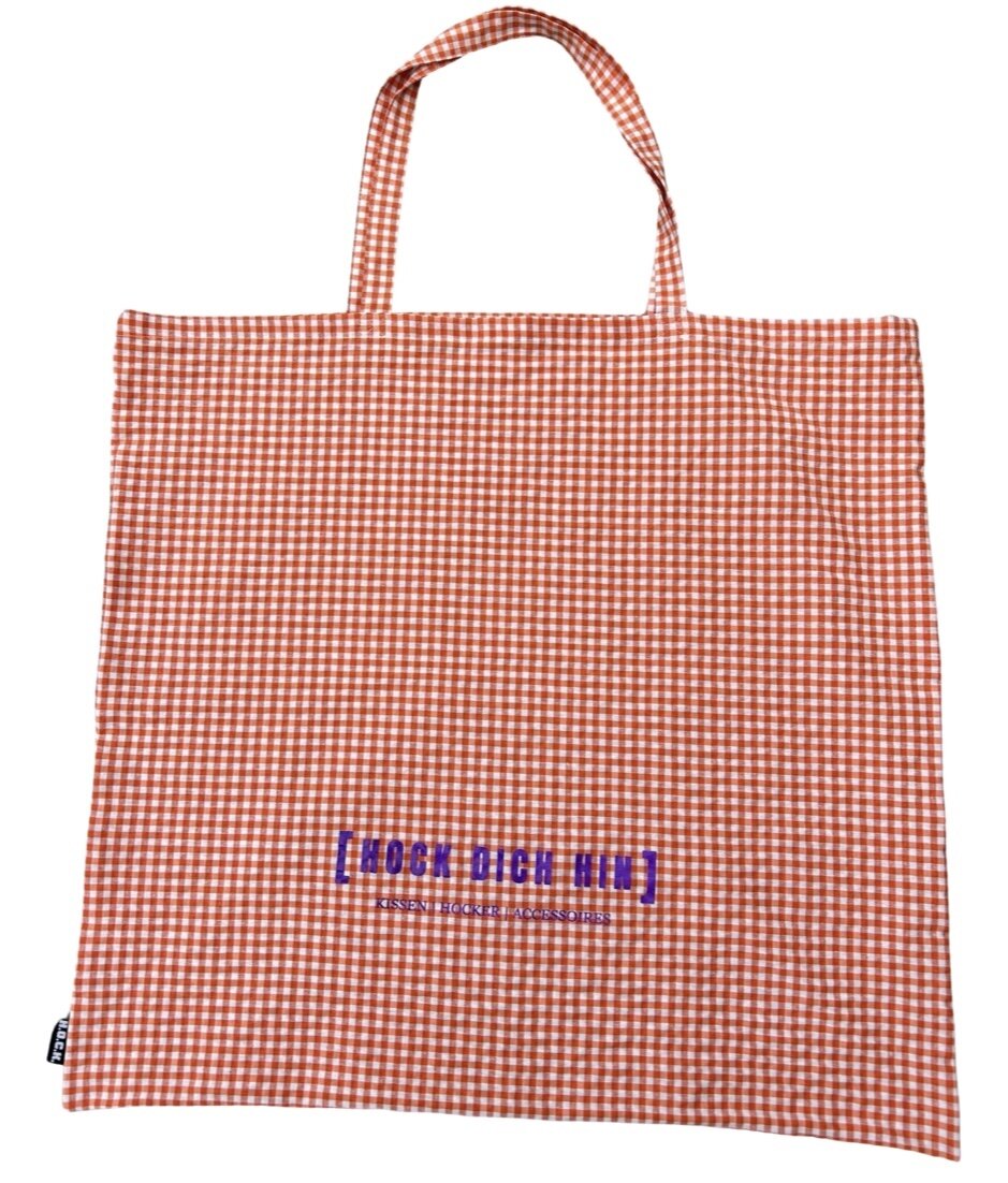 H.O.C.K. Stofftasche Caro groß ca. 60x60cm kariert orange mit lila Schrift