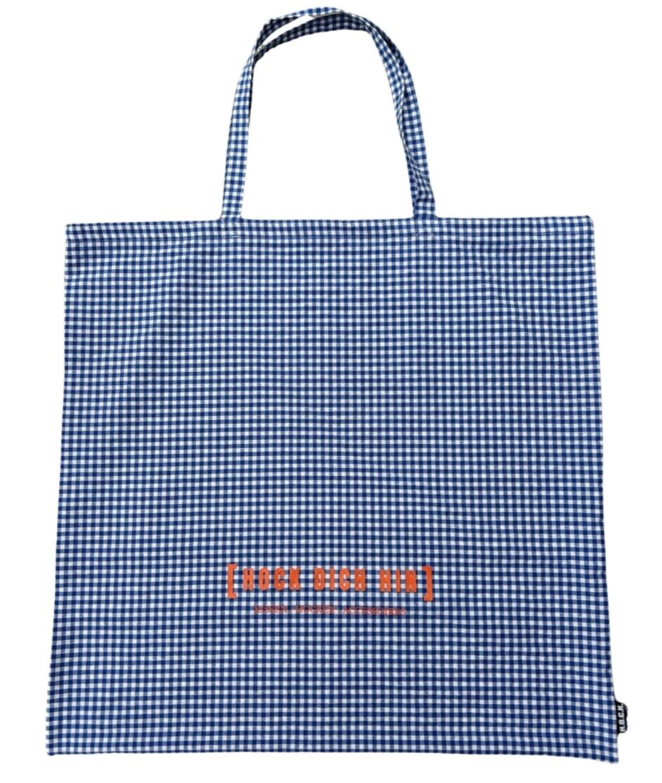 H.O.C.K. Stofftasche Caro groß ca. 60x60cm kariert royal blau mit orangener Schrift