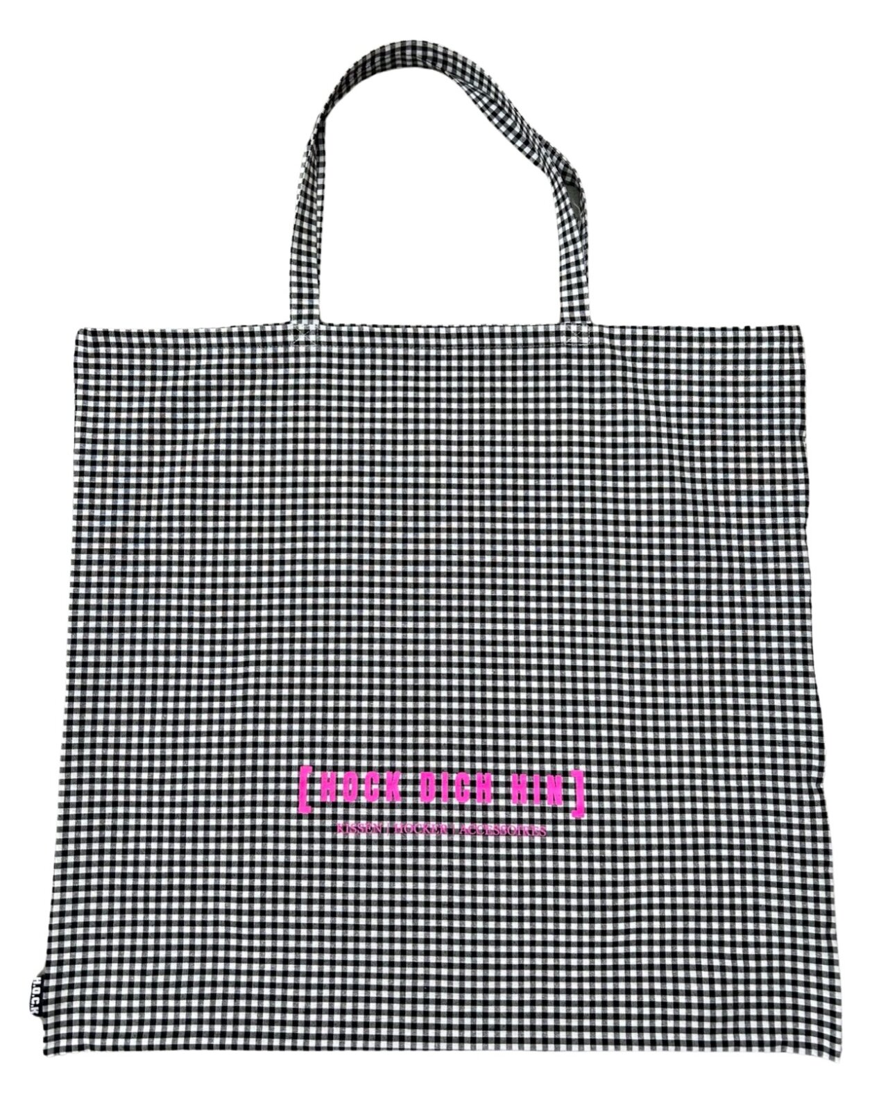 H.O.C.K. Stofftasche Caro groß ca. 60x60cm kariert schwarz mit pinker Schrift