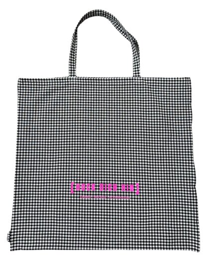 H.O.C.K. Stofftasche Caro groß ca. 60x60cm kariert schwarz mit pinker Schrift