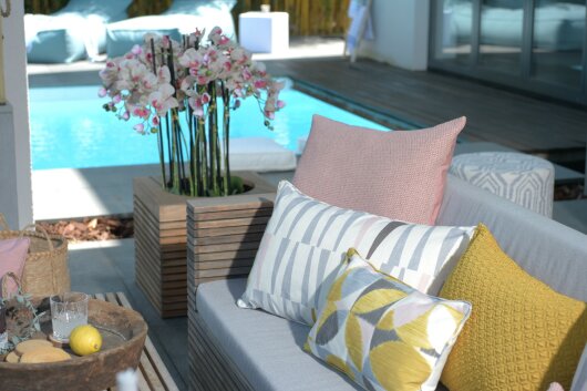 H.O.C.K. Marbella Outdoor + Indoor Wendekissen 50x30cm mit Keder col. 08 gelb rosa in&out