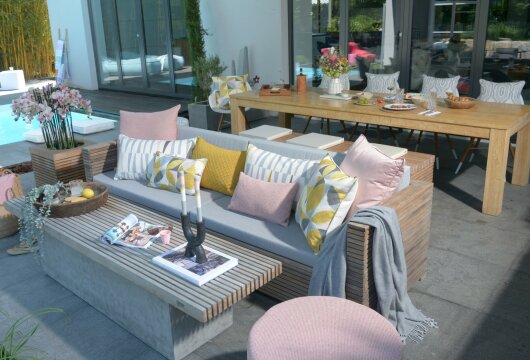H.O.C.K. Marbella Outdoor + Indoor Wendekissen 50x30cm mit Keder col. 08 gelb rosa in&out