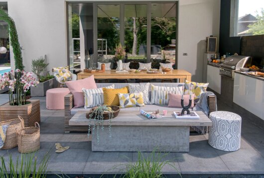 H.O.C.K. Marbella Outdoor + Indoor Wendekissen 50x30cm mit Keder col. 08 gelb rosa in&out