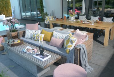H.O.C.K. Marbella Outdoor + Indoor Wendekissen 50x30cm mit Keder col. 08 gelb rosa in&out