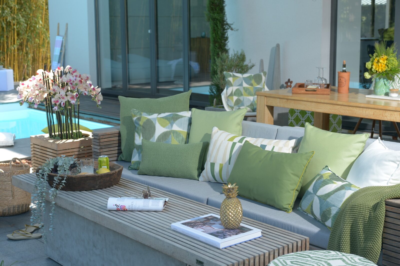 H.O.C.K. Marbella Outdoor + Indoor Wendekissen 50x30cm mit Keder col. 41 grün beige in&out
