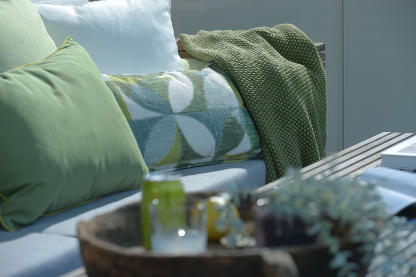 H.O.C.K. Marbella Outdoor + Indoor Wendekissen 50x30cm mit Keder col. 41 grün beige in&out