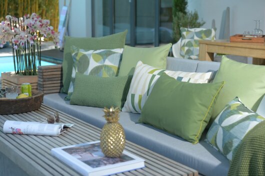 H.O.C.K. Marbella Outdoor + Indoor Wendekissen 50x30cm mit Keder col. 41 grün beige in&out