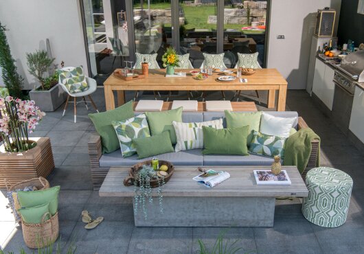 H.O.C.K. Marbella Outdoor + Indoor Wendekissen 50x30cm mit Keder col. 41 grün beige in&out