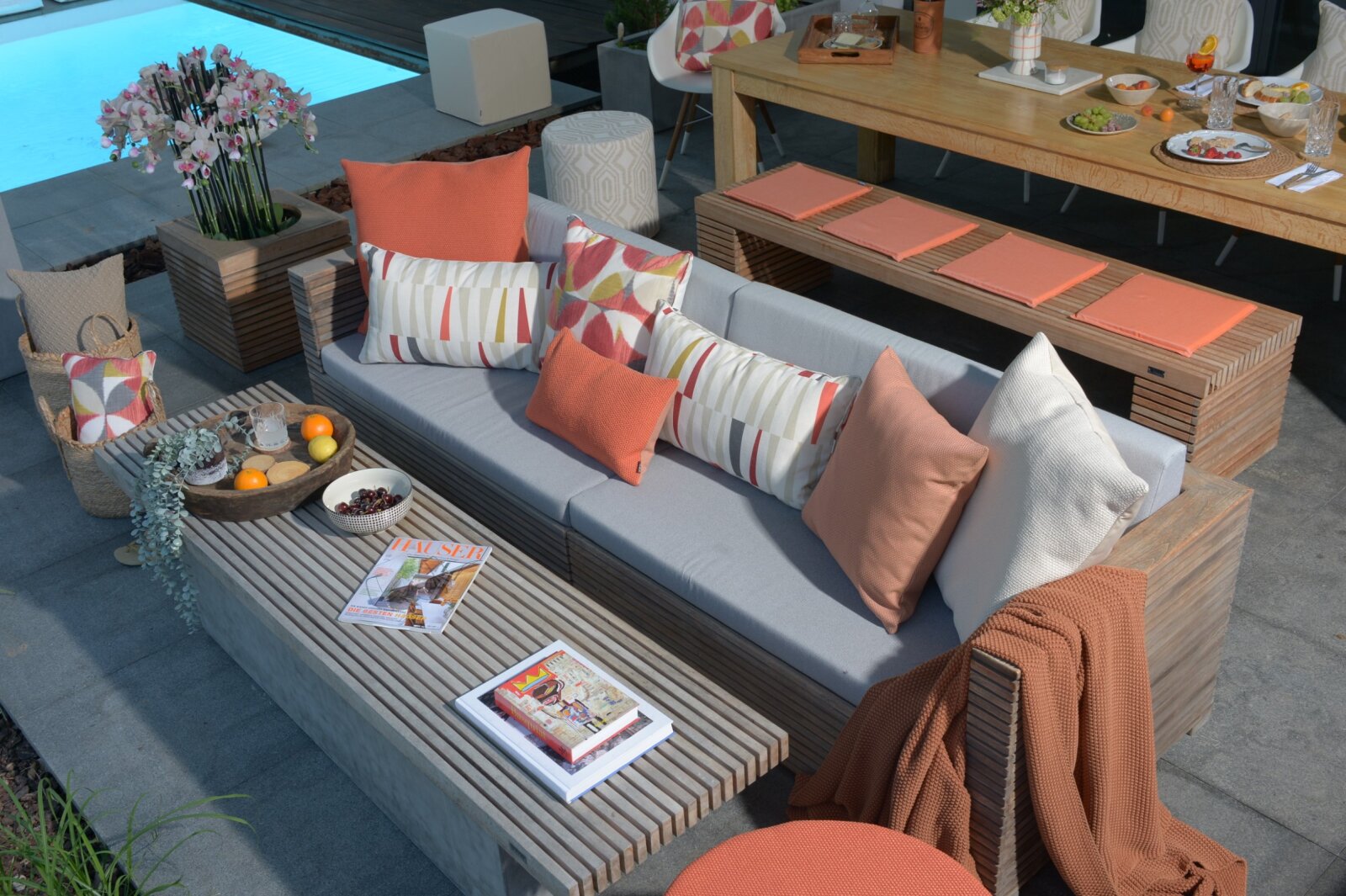 H.O.C.K. Marbella Outdoor + Indoor Wendekissen 50x30cm mit Keder col. 45 rot grau beige in&out