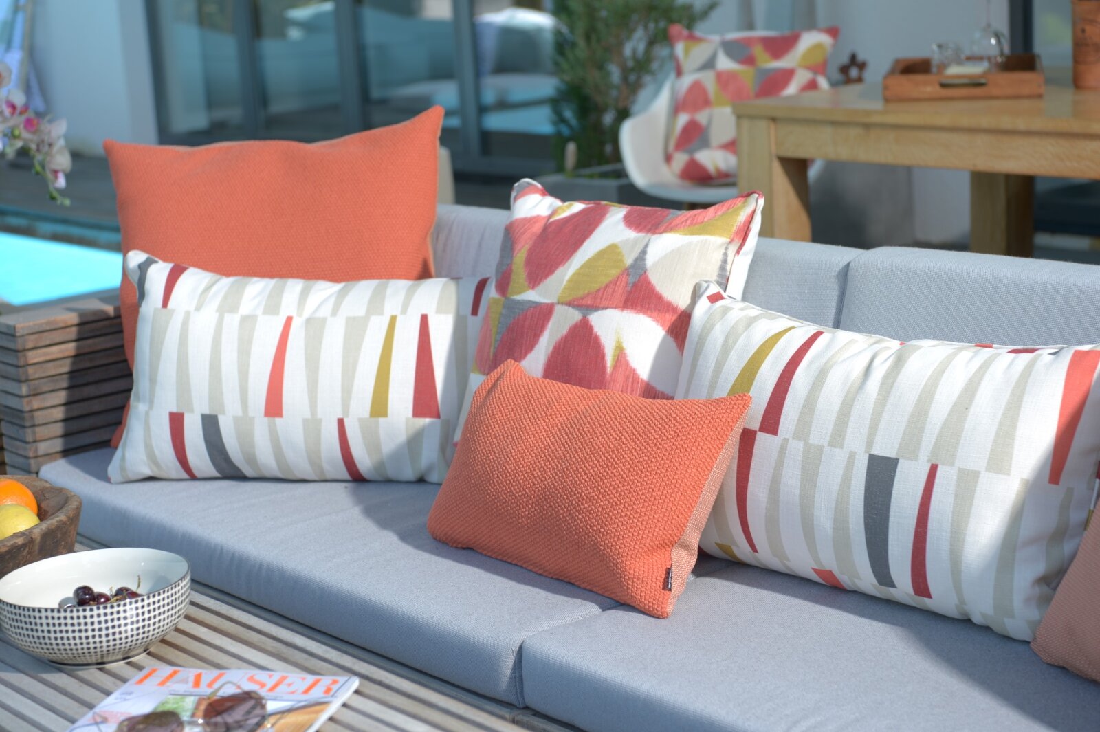 H.O.C.K. Marbella Outdoor + Indoor Wendekissen 50x30cm mit Keder col. 45 rot grau beige in&out