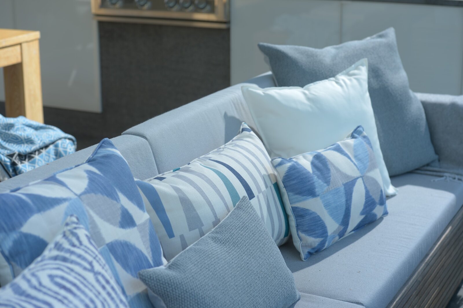 H.O.C.K. Marbella Outdoor + Indoor Wendekissen 50x30cm mit Keder col. 84 blau beige in&out