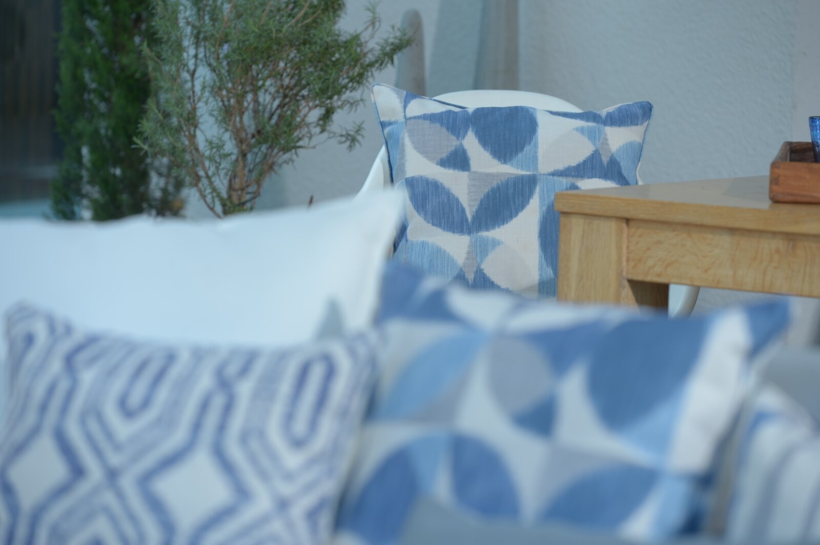 H.O.C.K. Marbella Outdoor + Indoor Wendekissen 50x30cm mit Keder col. 84 blau beige in&out