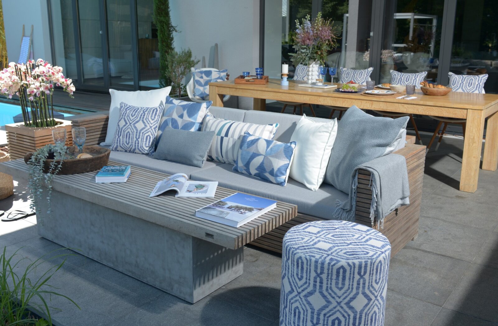 H.O.C.K. Marbella Outdoor + Indoor Wendekissen 50x30cm mit Keder col. 84 blau beige in&out