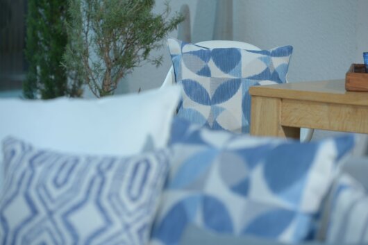 H.O.C.K. Marbella Outdoor + Indoor Wendekissen 50x30cm mit Keder col. 84 blau beige in&out