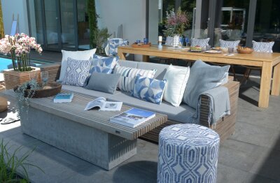 H.O.C.K. Marbella Outdoor + Indoor Wendekissen 50x30cm mit Keder col. 84 blau beige in&out