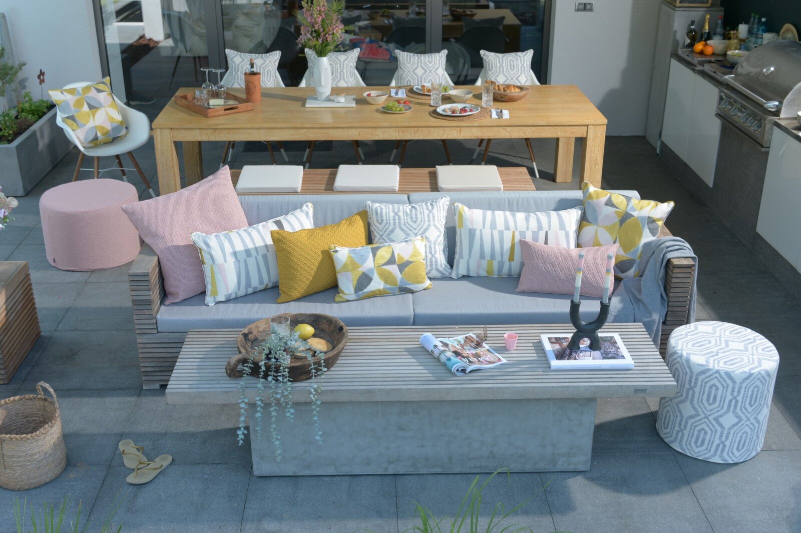 H.O.C.K. Marbella Outdoor + Indoor Wendekissen 50x50cm mit Keder col. 08 gelb rosa in&out