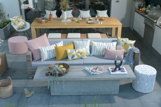 H.O.C.K. Marbella Outdoor + Indoor Wendekissen 50x50cm mit Keder col. 08 gelb rosa in&out