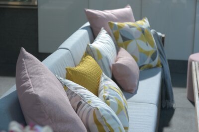 H.O.C.K. Marbella Outdoor + Indoor Wendekissen 50x50cm mit Keder col. 08 gelb rosa in&out