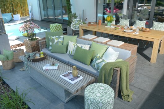 H.O.C.K. Marbella Outdoor + Indoor Wendekissen 50x50cm mit Keder col. 41 grün beige in&out