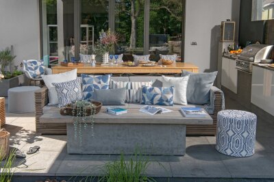 H.O.C.K. Marbella Outdoor + Indoor Wendekissen 50x50cm mit Keder col. 84 blau beige in&out