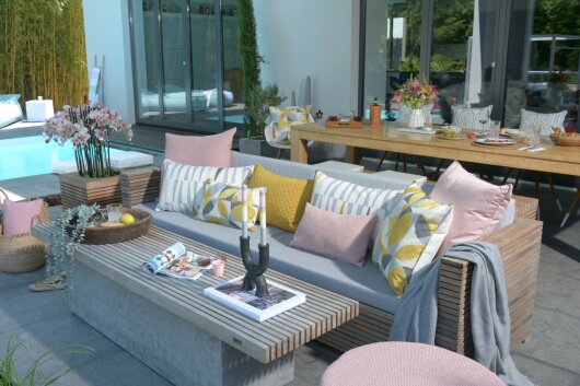 H.O.C.K. Malaga Outdoor + Indoor Kissen mit Keder 70x40cm col. 08 grau rosa beige in&out