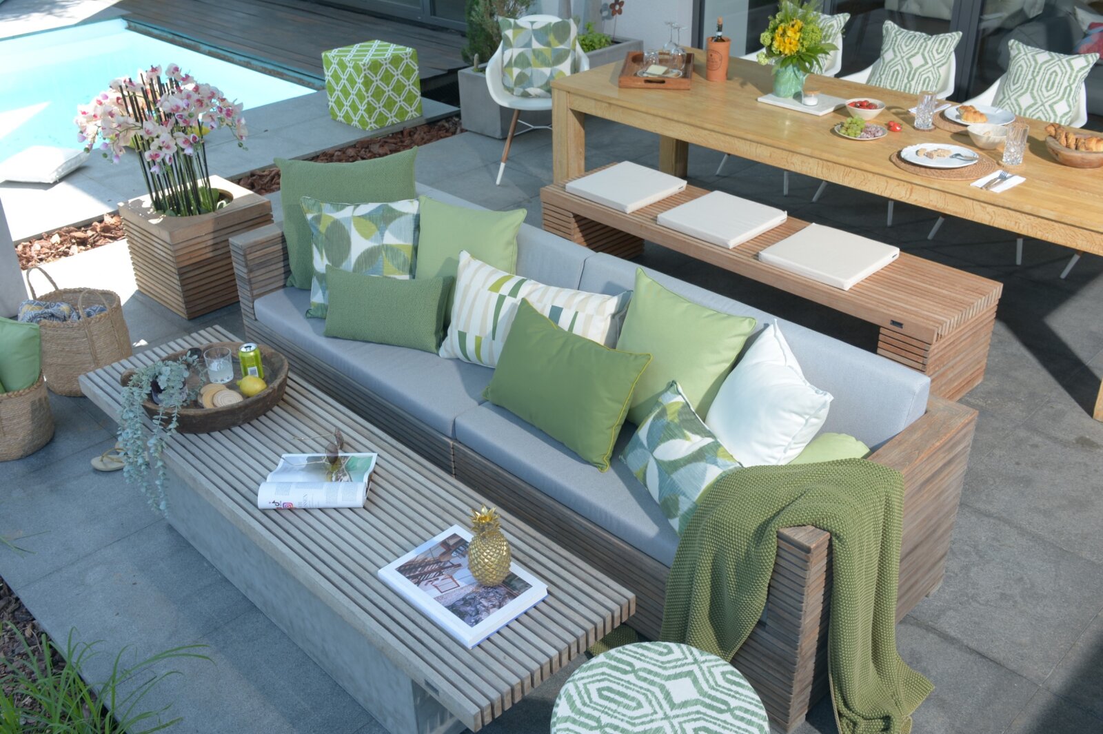 H.O.C.K. Malaga Outdoor + Indoor Kissen mit Keder 70x40cm col. 41 grün beige in&out