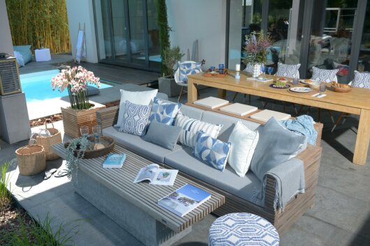 H.O.C.K. Malaga Outdoor + Indoor Kissen mit Keder 70x40cm col. 84 blau grau in&out