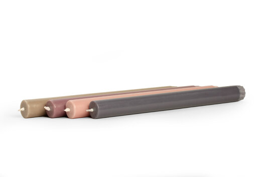 NTG 4er Kerzenset schmale Kerzen mixed colors "Dinner" taupe, mauve, rosa, dunkelgrau