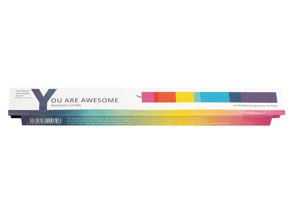 NTG Kerze schmal "Regenbogen / Du bist toll" bunt