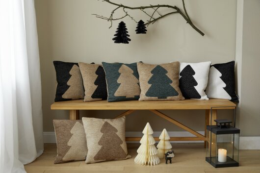 H.O.C.K. X-Mas Tree Tannenbaum Weihnachtskissen Leander Wendekissen 40x40cm col. C1 taupe / schwarz