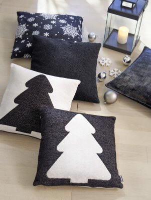 H.O.C.K. X-Mas Tree Tannenbaum Weihnachtskissen Leander Wendekissen 45x45cm col. 06 schwarz / weiß