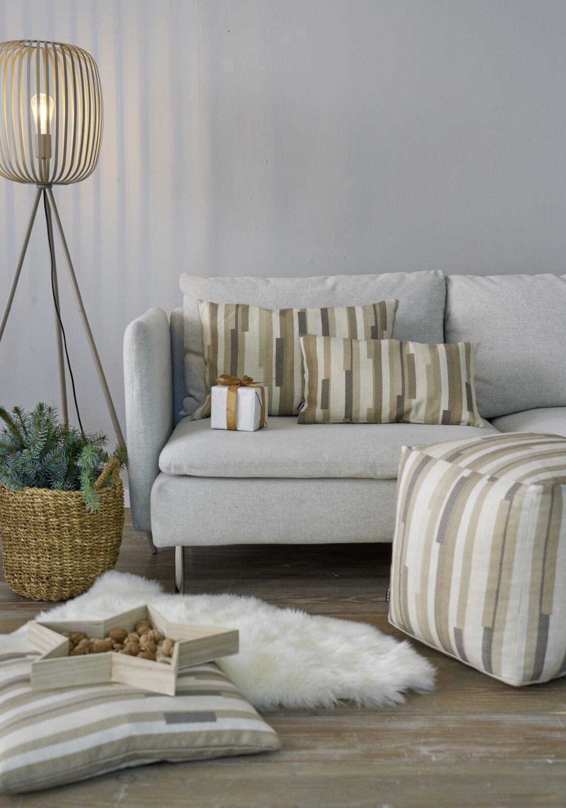 H.O.C.K. Espen Bean Cube Pouf 40x40x40cm beige braun col. 100