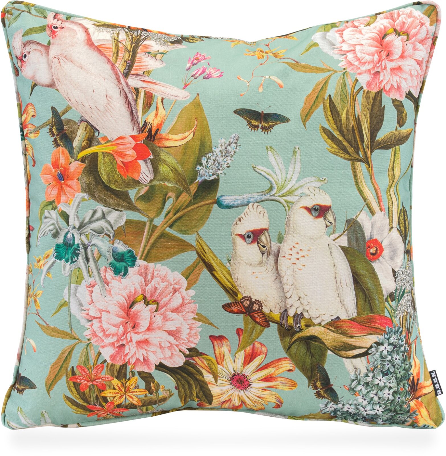 H.O.C.K. Botanic - Oaky Wendekissen mit Keder 50x50cm col. 03 mint aqua Vögel Blumen very british